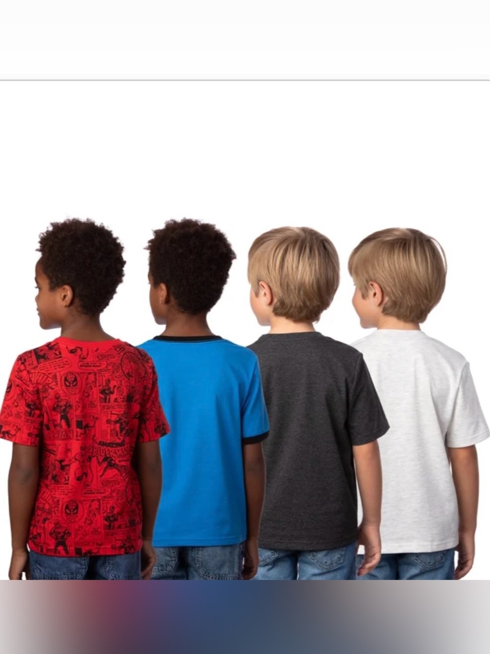 Spiderman Boys 4 pack Tees - Red, Blue, Charcoal, White - Picture 2 of 7
